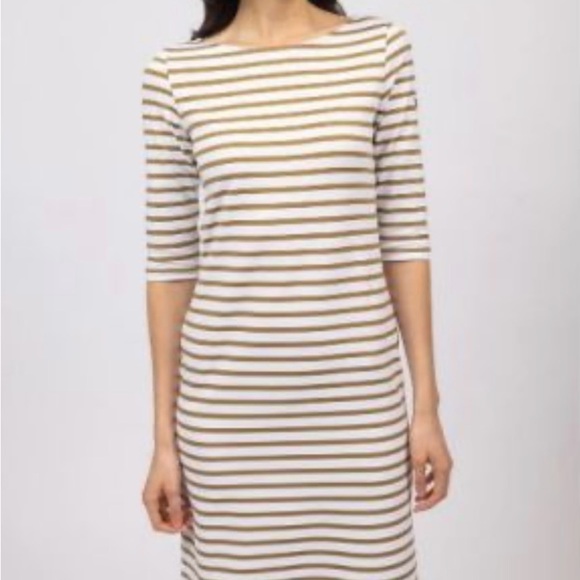 Saint James Breton‎ Striped Gold White  Dress 3/4 Sleeve Women's Size 8 France - Picture 1 of 14